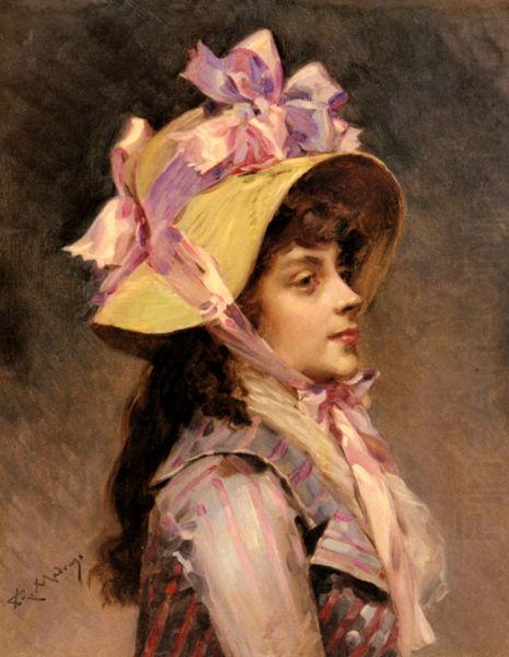 Portrait Of A Lady In Pink Ribbons, unknow artist